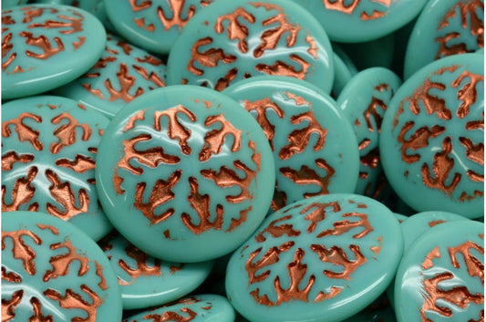 OUTLET 10 grams Snowflake Cabochon Beads, Turquoise Copper Lined (63130-54319), Glass, Czech Republic