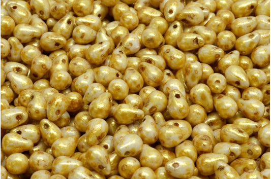 OUTLET 10 grams Drop Beads, 4 x 6 mm, White Gold Luster Spotted (02010-65322), Glass, Czech Republic