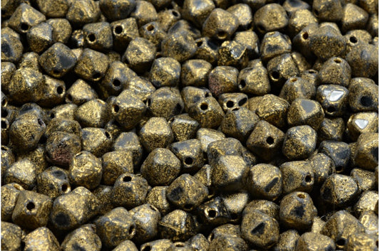 Bicone Beads, Black Etched Gold Lined (23980-ETCH-54302), Glass, Czech Republic