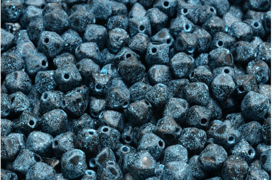 Bicone Beads, Black Etched Light Blue Lined (23980-ETCH-54308), Glass, Czech Republic