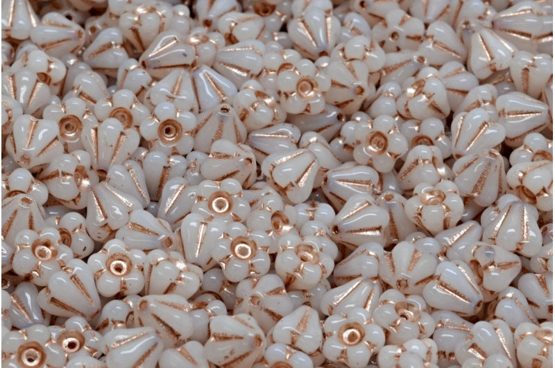 Bell Flower Beads, White Copper Lined (02010-54324), Glass, Czech Republic