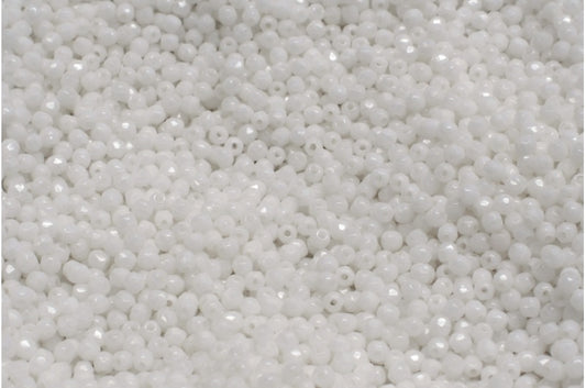 Faceted Round Fire Polished Beads, Chalk White (03000), Glass, Czech Republic