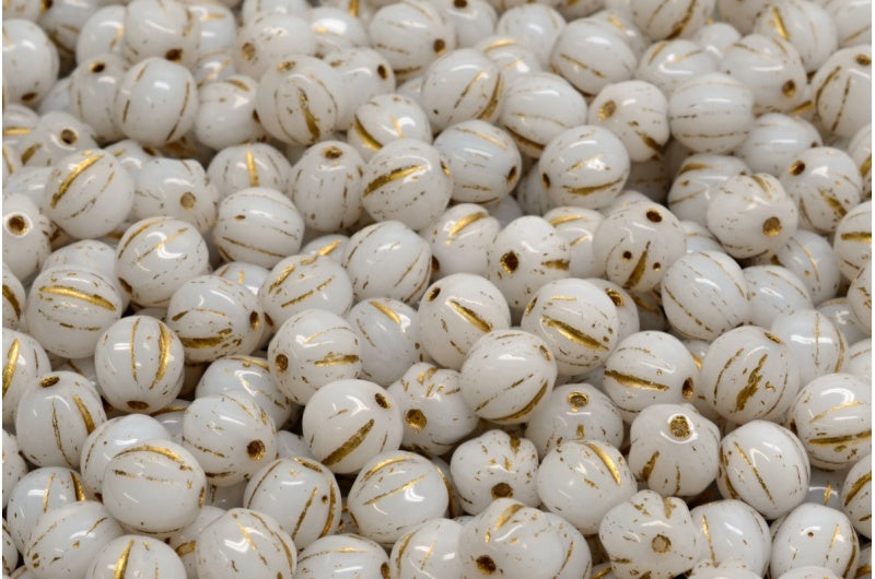 Melon Beads, White Gold Lined (02010-54302), Glass, Czech Republic