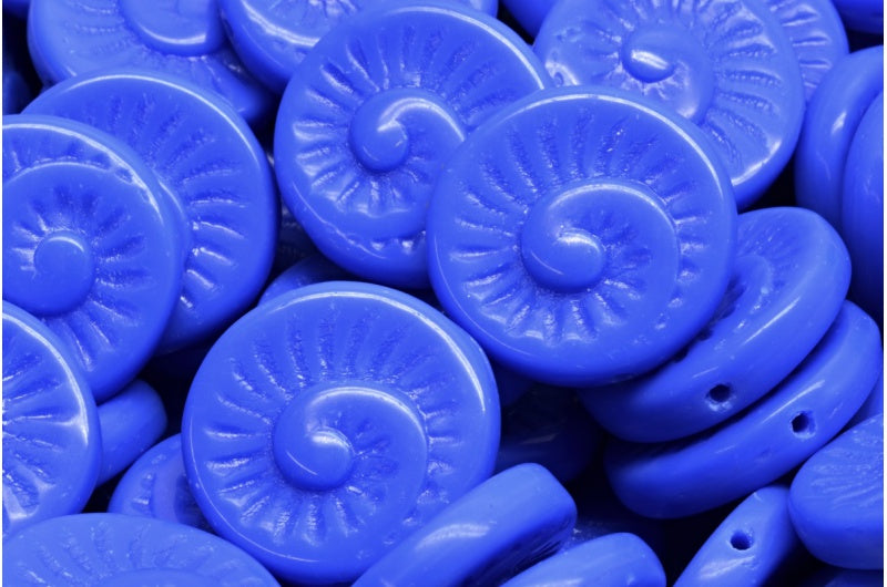 化石貝殻ビーズ、不透明ブルー（33050）、ガラス、チェコ共和国