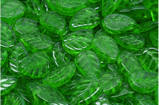 リーフペンダントビーズ、エメラルドグリーン（50120）、ガラス、チェコ共和国