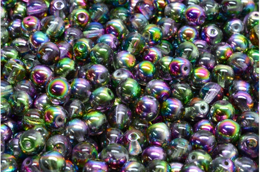 Round Druck Beads, Crystal Green Purple (00030-95000), Glass, Czech Republic