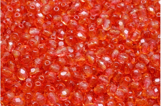Faceted Round Fire Polished Beads, Crystal Red Orange (00030-48009), Glass, Czech Republic