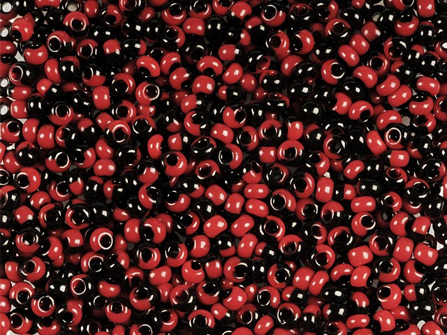 Wholesale (1kg / 500g) Preciosa Ornela Seed Beads, Round Hole, Loose, Harlequin Black-Red (23790), Glass, Czech Republic, OUTLET