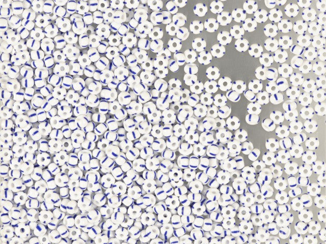 プレシオサ オルネラ シードビーズ 1kg 丸穴 ルース チョークホワイトにブルーストライプ (03330) ガラス チェコ共和国 アウトレット
