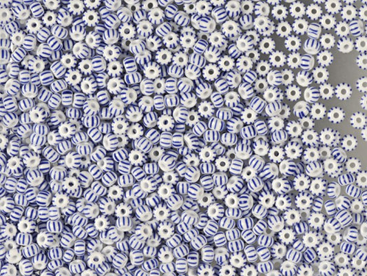 プレシオサ オルネラ シードビーズ 1kg 丸穴 ルース チョークホワイトにブルーストライプ (03331) ガラス チェコ共和国 アウトレット