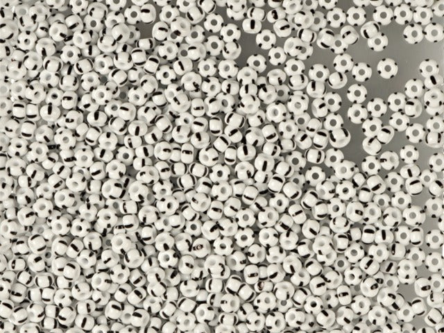 プレシオサ オルネラ シードビーズ 1kg 丸穴 ばら売り チョークホワイトに黒ストライプ (03590) ガラス チェコ共和国 アウトレット