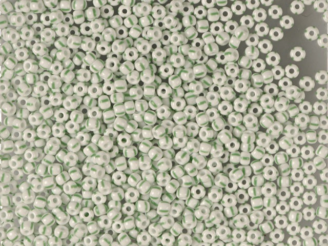 1 kg Preciosa Ornela Seed Beads, Round Hole, Loose, Green Stripes On Chalkwhite (03850), Glass, Czech Republic, OUTLET