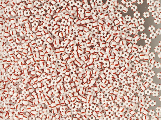 批发 (1公斤/500克) Preciosa Ornela 米珠，圆孔，散装，粉笔白红纹 (03890)，玻璃，捷克共和国，清仓