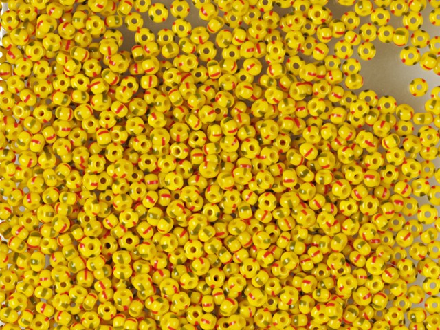 プレシオサ オルネラ シードビーズ 1kg 丸穴 ルース イエロー地に赤と緑のストライプ (83590) ガラス製 チェコ共和国 アウトレット