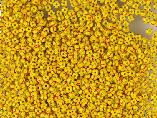 プレシオサ オルネラ シードビーズ 1kg 丸穴 ルース イエロー地に赤と緑のストライプ (83590) ガラス製 チェコ共和国 アウトレット