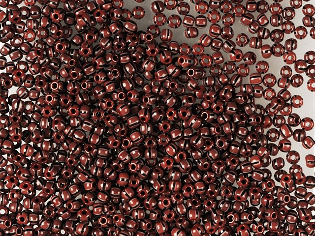 プレシオサ オルネラ シードビーズ 1kg 丸穴 ルース レッド地に黒と白のストライプ (93050) ガラス チェコ共和国 アウトレット