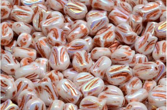 OUTLET 10 Gramm Mini-Tulpenperlen, Weiß Ab Full (2X Seite) Kupfer gefüttert (02010-28703-54319), Glas, Tschechische Republik