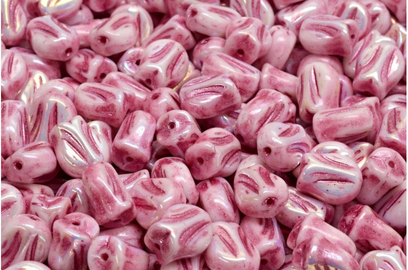 OUTLET 10 grams Mini Tulip Beads, White Ab Full (2X Side) Pink Lined (02010-28703-54321), Glass, Czech Republic