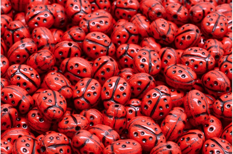 OUTLET 10 grams Ladybird beads, 10 x 7 mm, Red Black Lined (93180-46441), Glass, Czech Republic