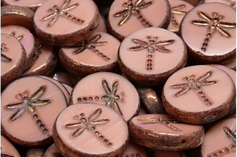 Table Cut Dragonfly Beads, Opaque Pink Bronze (74020-14415), Glass, Czech Republic