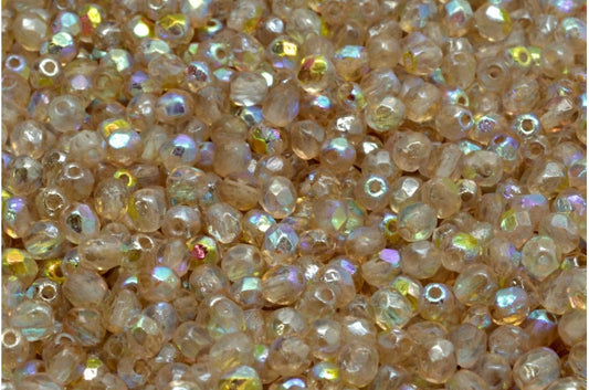 OUTLET 10 grams Faceted Fire Polished Cathedral Beads, 4 x 4 mm, Crystal Etched Beige AB (00030-ETCH-98534), Glass, Czech Republic
