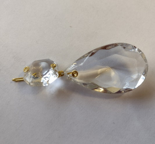 Chandelier Pendant Trimming Teardrop Pear with a small octagon crystal, Crystal Clear, Czech Bohemia Glass