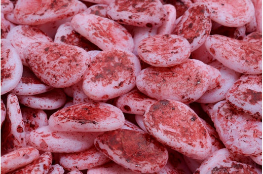 Anemone Petal Beads, White Etched Red Lined (02010-ETCH-54314), Glass, Czech Republic