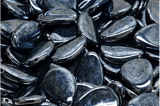 OUTLET 10 克银莲花花瓣珠，11 x 16 毫米，黑色赤铁矿 (23980-14400)，玻璃，捷克共和国