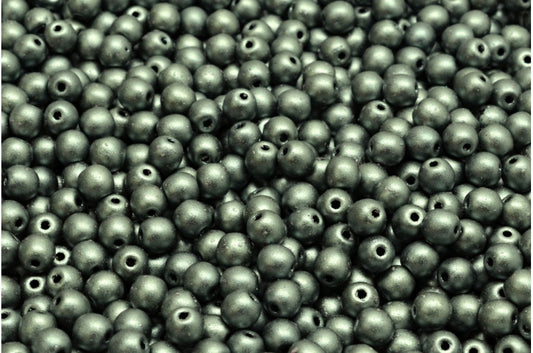 Round Druck Beads, Black Green (23980-79082), Glass, Czech Republic