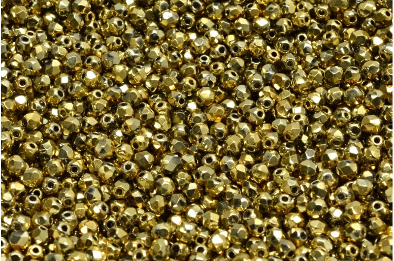 Faceted Round Fire Polished Beads, Crystal Gold (00030-26443), Glass, Czech Republic