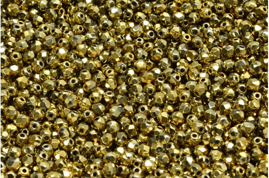 Faceted Round Fire Polished Beads, Crystal Gold (00030-26443), Glass, Czech Republic