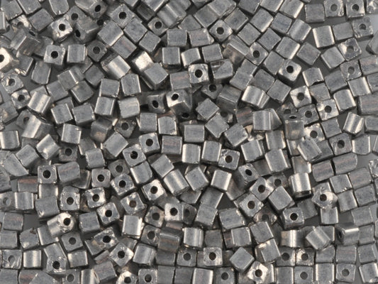 1 kg Preciosa Ornela Square Beads, Round Hole, Loose, Grey Metallic Dyed Crystal (18542), Glass, Czech Republic, OUTLET