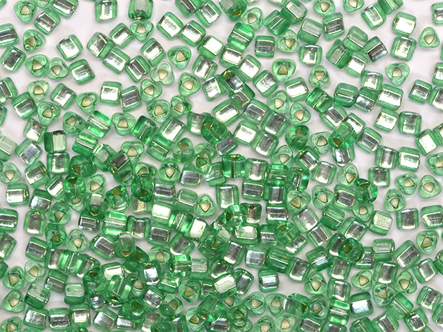 Wholesale (1kg / 500g) Preciosa Ornela Triangle, Triangle Hole, Loose, Green Dyed Crystal, Silver Lined (08256), Glass, Czech Republic, OUTLET