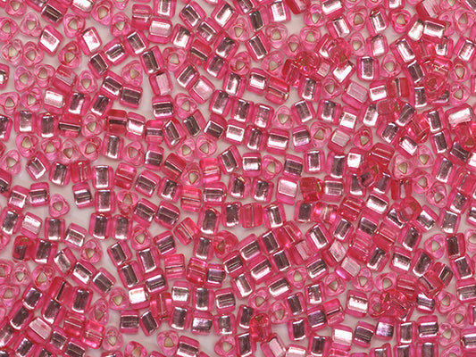 Wholesale (1kg / 500g) Preciosa Ornela Triangle, Triangle Hole, Loose, Pink Dyed Crystal, Silver Lined (08277), Glass, Czech Republic, OUTLET