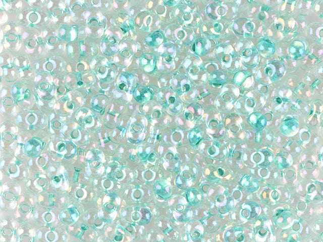 Wholesale (1kg / 500g) Preciosa Ornela Seed Beads Coated, Round Hole, Loose, Crystal, Metallic Colour Lined Green, Rainbow (68458), Glass, Czech Republic, OUTLET