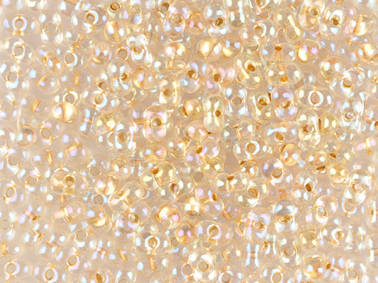 Wholesale (1kg / 500g) Preciosa Ornela Seed Beads Coated, Round Hole, Loose, Crystal, Metallic Colour Lined Orange, Rainbow (68484), Glass, Czech Republic, OUTLET