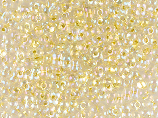 Wholesale (1kg / 500g) Preciosa Ornela Seed Beads Coated, Round Hole, Loose, Crystal, Metallic Colour Lined Yellow, Rainbow (68486), Glass, Czech Republic, OUTLET