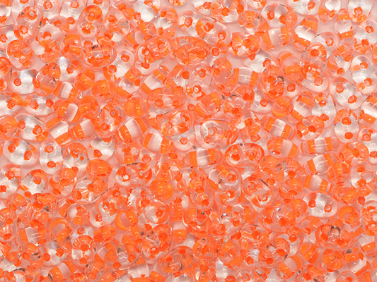 1 kg Preciosa Ornela Twin, 2 Round Holes, Mat, Loose, Crystal, Neon Orange Lined (08789), Glass, Czech Republic, OUTLET