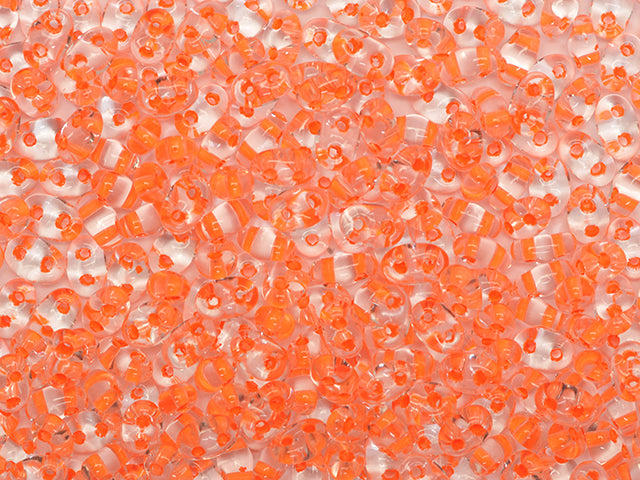 1 kg Preciosa Ornela Twin, 2 Round Holes, Loose, Crystal, Neon Orange Lined (08789), Glass, Czech Republic, OUTLET