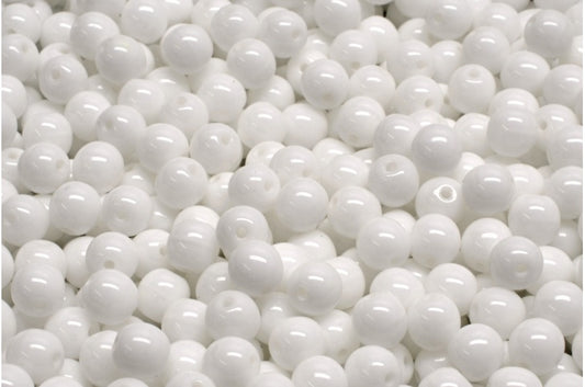 Round Druck Beads, White Opal (02020), Glass, Czech Republic