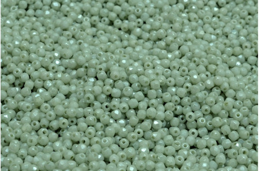Faceted Round Fire Polished Beads, Chalk White Luster Green Full Coated (03000-14457), Glass, Czech Republic