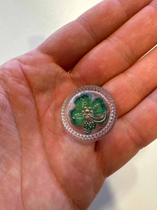 装飾付きハンドペイントガラスボタン1個、サイズ12（27 mm）、チェコ共和国