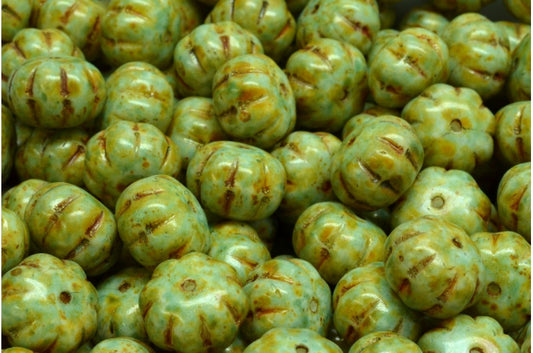 Pumpkin Beads, White Brown Luster Spotted (02010-65326), Glass, Czech Republic