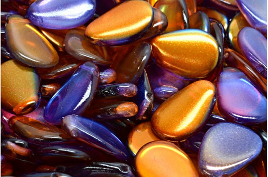 Anemone Petal Beads, Crystal Glossy Purple Gold (00030-48107), Glass, Czech Republic