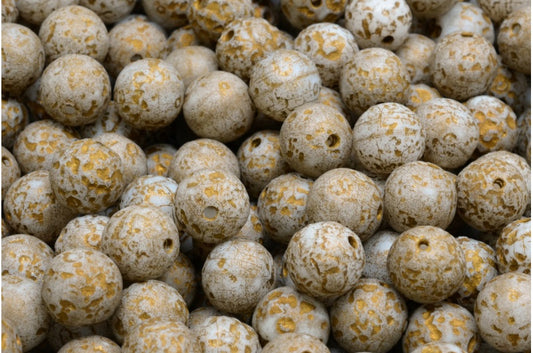 奥特莱斯 10克圆形Druck珠，白色蚀刻金线（02010-etch-54302），玻璃，捷克共和国