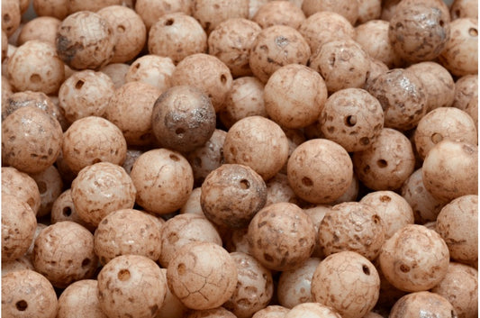 ラウンドドラックビーズ、ホワイトエッチング銅ライニング（02010-ETCH-54324）、ガラス、チェコ共和国