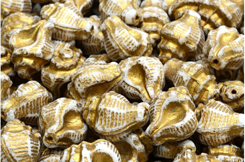 Murex Shell Beads, White Gold Lined (02010-54302), Glass, Czech Republic
