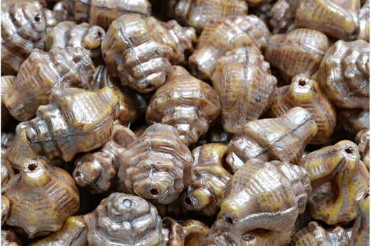 OUTLET 10 grams Murex Shell Beads, 15 x 12 mm, White Cream Luster Spotted Copper Lined (02010-65321-54324), Glass, Czech Republic