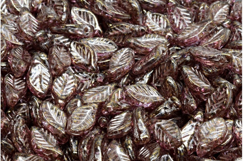 Bay Leaf Beads, Crystal Luster Violet Full Coated Copper Lined (00030-14496-54324), Glass, Czech Republic