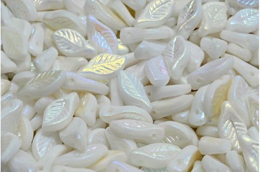 Bay Leaf Beads, White Matte Ab Full (2X Side) (02010-84100-28703), Glass, Czech Republic